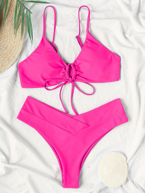 Solid Color Drawstring Tie Bikini