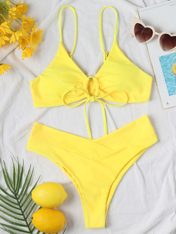 Solid Color Drawstring Tie Bikini