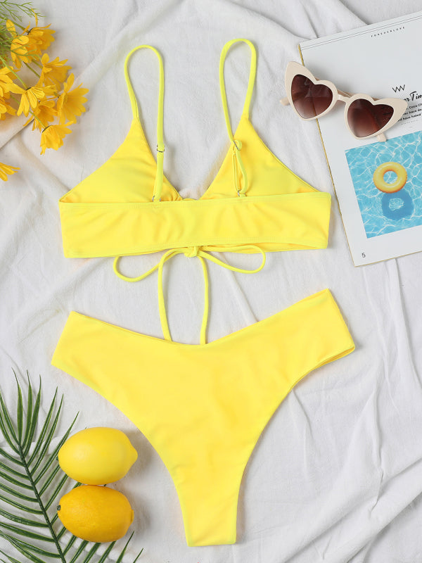 Solid Color Drawstring Tie Bikini