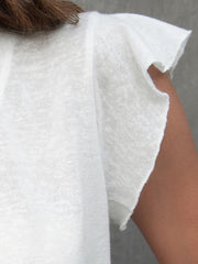 V-neck loose casual button ruffled sleeve top European American T-shirt