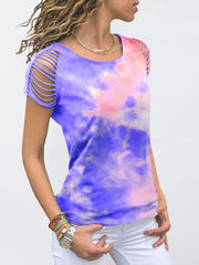 T-shirt à manches courtes déchiré et brûlé, effet tie-dye 