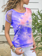 T-shirt à manches courtes déchiré et brûlé, effet tie-dye 