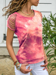 T-shirt à manches courtes déchiré et brûlé, effet tie-dye 