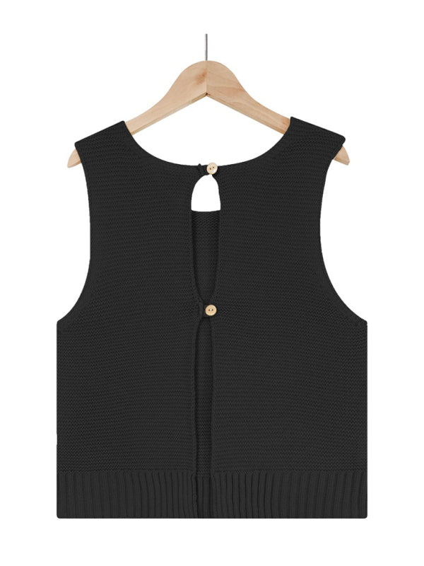 Solid Color Casual Knit Button Vest