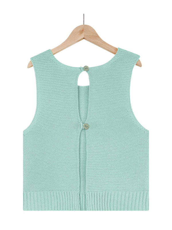 Solid Color Casual Knit Button Vest