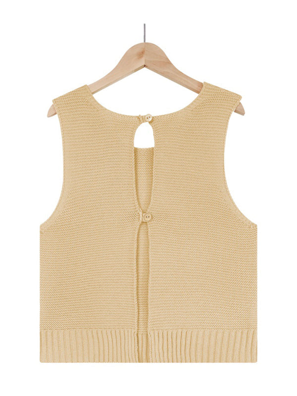 Solid Color Casual Knit Button Vest