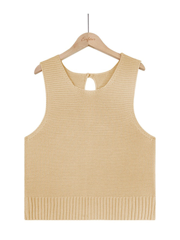 Solid Color Casual Knit Button Vest