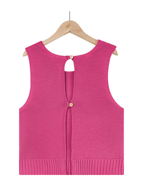 Solid Color Casual Knit Button Vest
