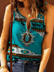 Gestricktes Tanktop für Damen im Ethno-Western-Stil mit halbem Reißverschluss und Aufdruck 