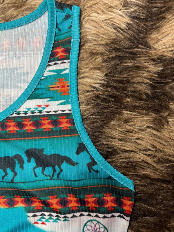 Gestricktes Tanktop für Damen im Ethno-Western-Stil mit halbem Reißverschluss und Aufdruck 