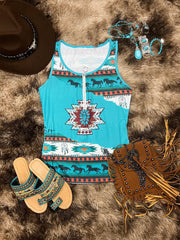 Gestricktes Tanktop für Damen im Ethno-Western-Stil mit halbem Reißverschluss und Aufdruck 