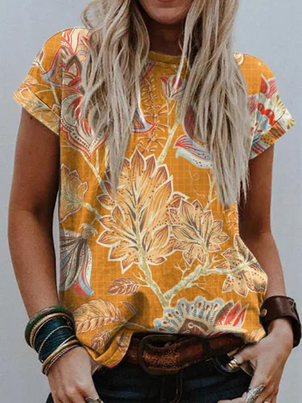 Women's knitted western ethnic style loose short-sleeved top