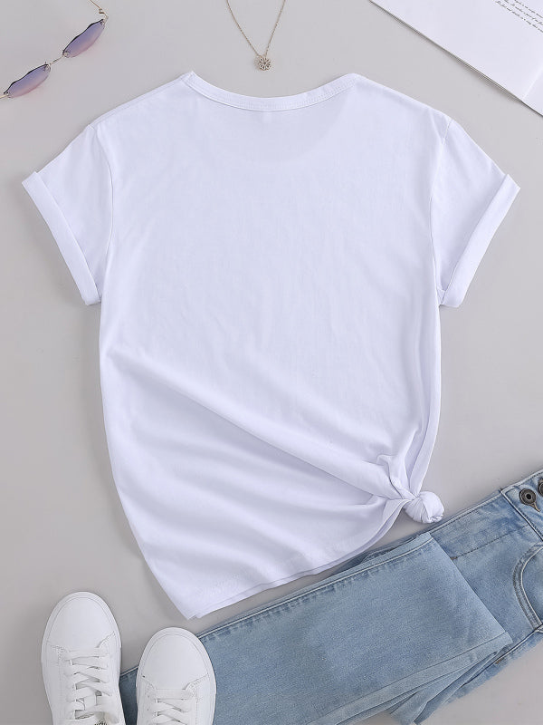 Women's Knitted Round Neck Cross Print Short Sleeve T-Shirt