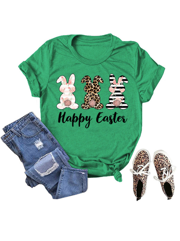 T-shirt à manches courtes pour femme avec imprimé lapin de Pâques HAPPY EASTER 