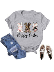 T-shirt à manches courtes pour femme avec imprimé lapin de Pâques HAPPY EASTER 