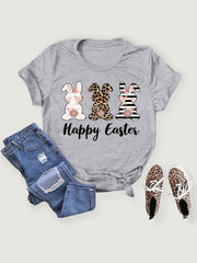 T-shirt à manches courtes pour femme avec imprimé lapin de Pâques HAPPY EASTER 