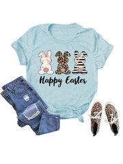 T-shirt à manches courtes pour femme avec imprimé lapin de Pâques HAPPY EASTER 