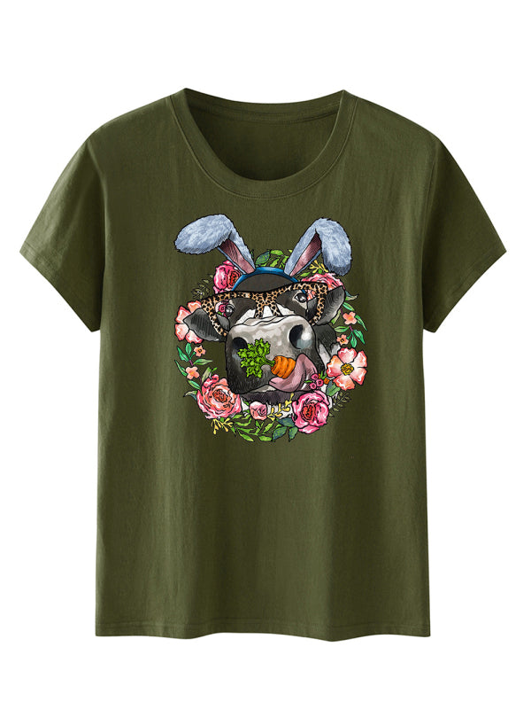 T-shirt décontracté à manches courtes pour femme, imprimé amusant de Pâques 