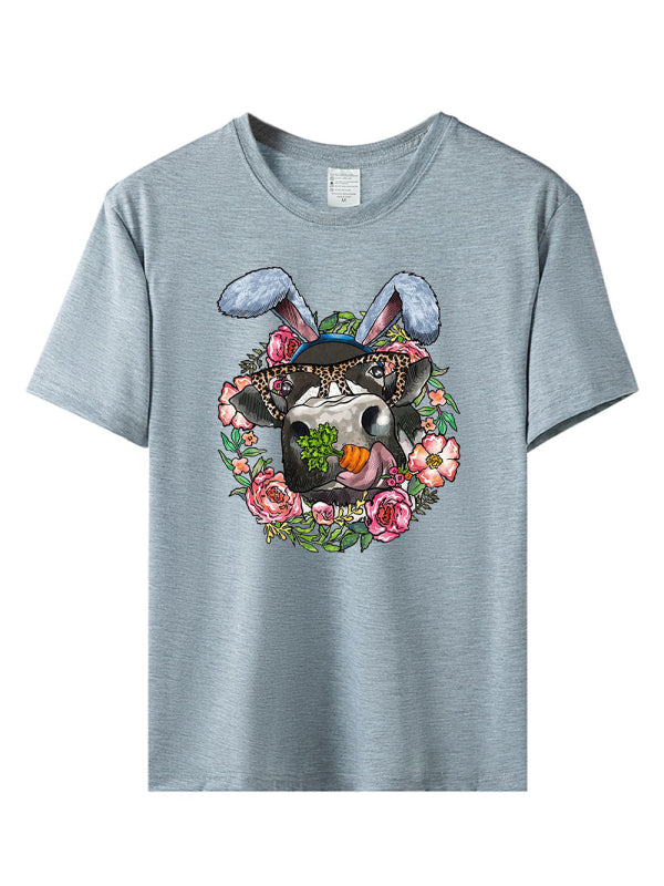 T-shirt décontracté à manches courtes pour femme, imprimé amusant de Pâques 