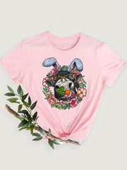 T-shirt décontracté à manches courtes pour femme, imprimé amusant de Pâques 