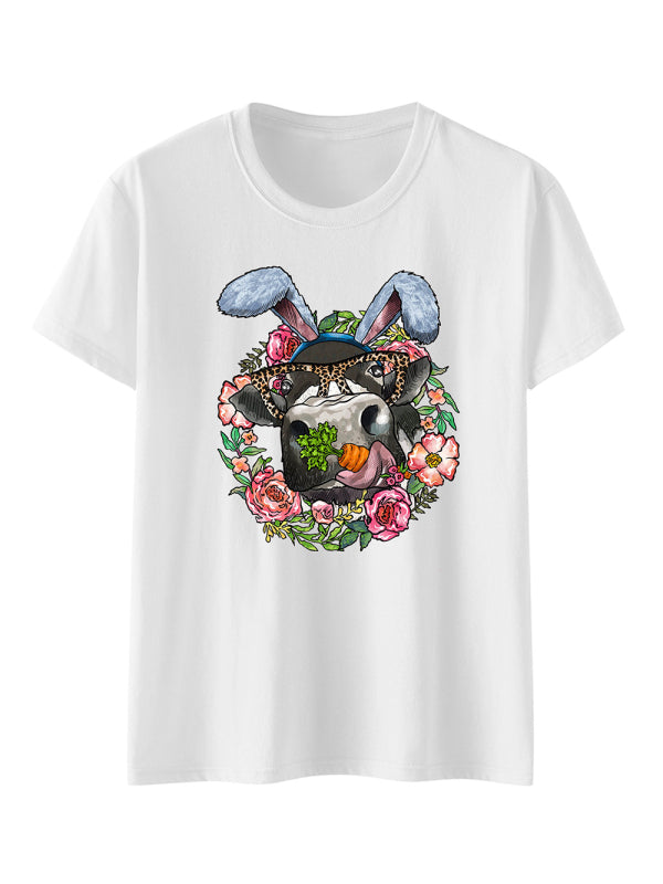 T-shirt décontracté à manches courtes pour femme, imprimé amusant de Pâques 