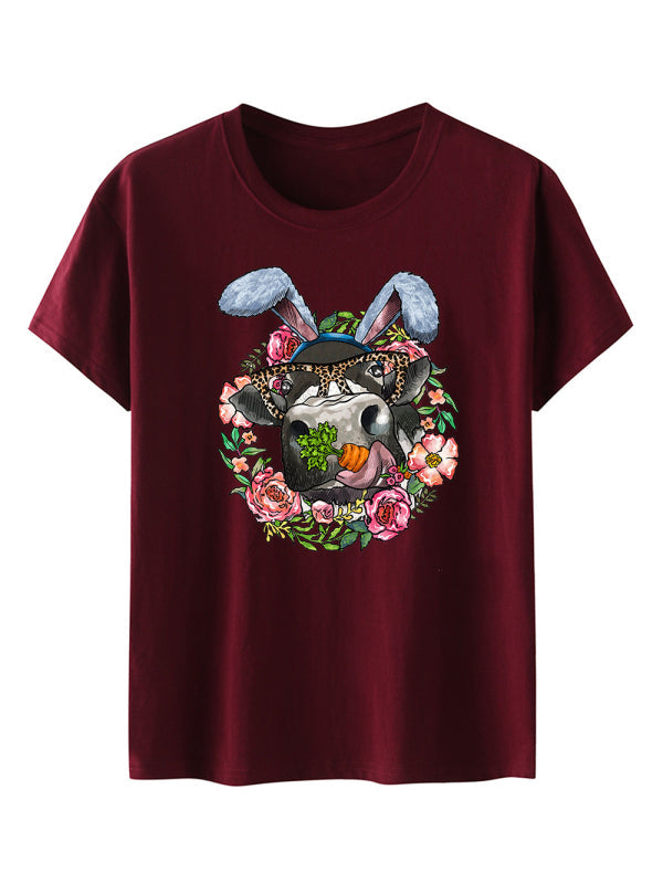 T-shirt décontracté à manches courtes pour femme, imprimé amusant de Pâques 