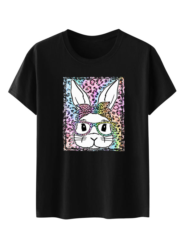 Damen-Kurzarm-T-Shirt mit Oster-Leoparden-Hasen-Print 