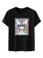 Damen-Kurzarm-T-Shirt mit Oster-Leoparden-Hasen-Print 