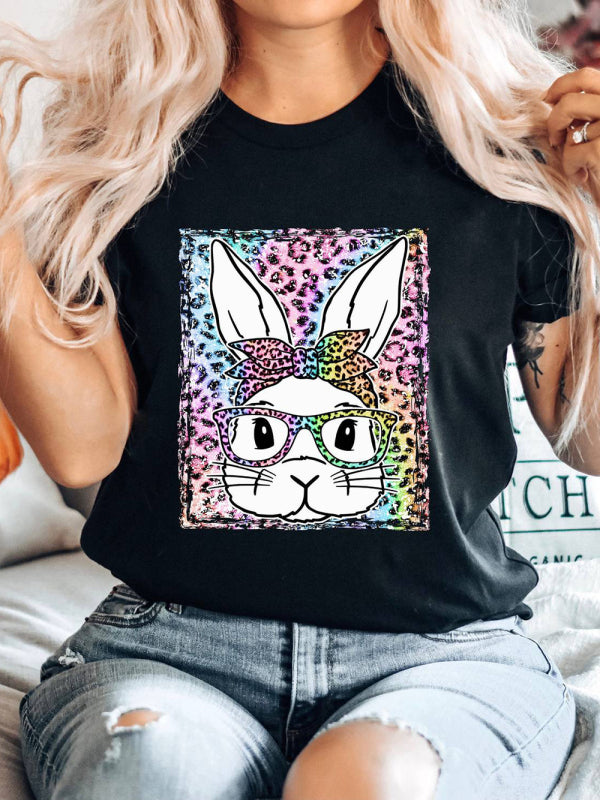 Damen-Kurzarm-T-Shirt mit Oster-Leoparden-Hasen-Print 