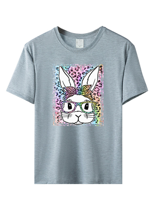 Damen-Kurzarm-T-Shirt mit Oster-Leoparden-Hasen-Print 