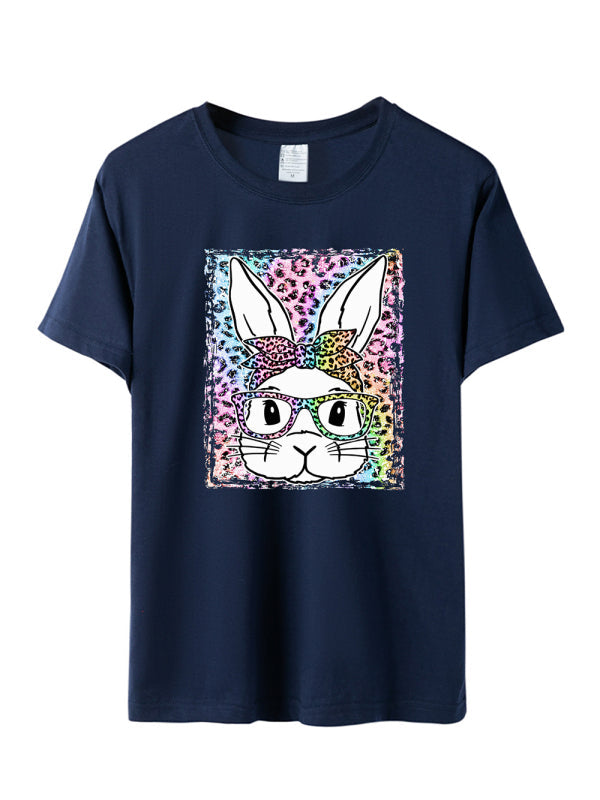 Damen-Kurzarm-T-Shirt mit Oster-Leoparden-Hasen-Print 