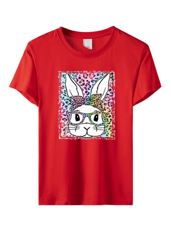 Damen-Kurzarm-T-Shirt mit Oster-Leoparden-Hasen-Print 