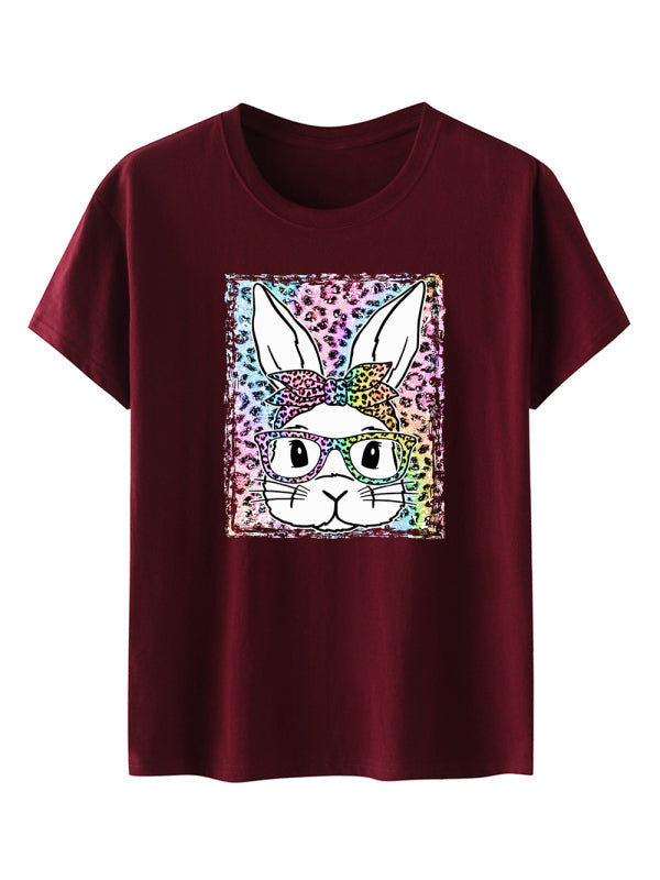 Damen-Kurzarm-T-Shirt mit Oster-Leoparden-Hasen-Print 