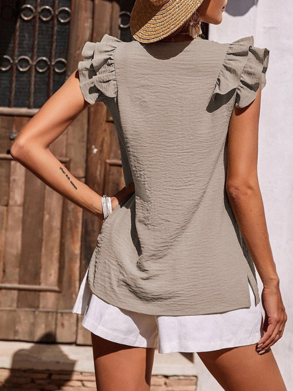 Women's Casual V Neck Ruffle Tank Top Sleeveless Shirt