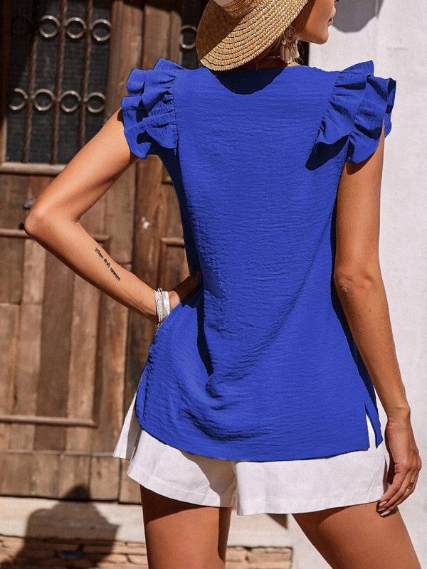 Women's Casual V Neck Ruffle Tank Top Sleeveless Shirt