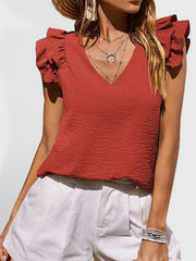 Women's Casual V Neck Ruffle Tank Top Sleeveless Shirt