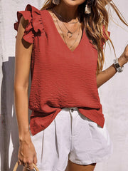 Women's Casual V Neck Ruffle Tank Top Sleeveless Shirt