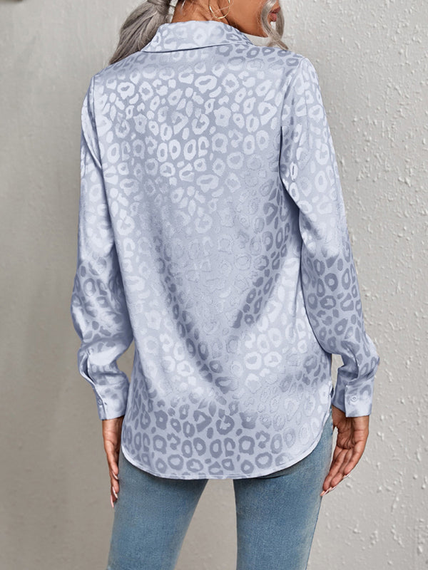 Open button leopard jacquard shirt elegant commuter long-sleeved shirt