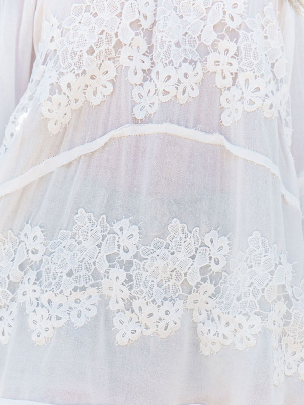 Women's Lace Floral Pullover Round Neck Loose One-Shoulder Lace Shirt