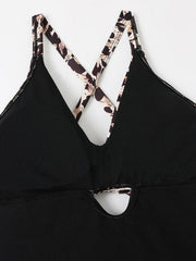 One-piece Leopard Print Cross Hollow Back Cross Butterfly Button One-Piece Swimsuit