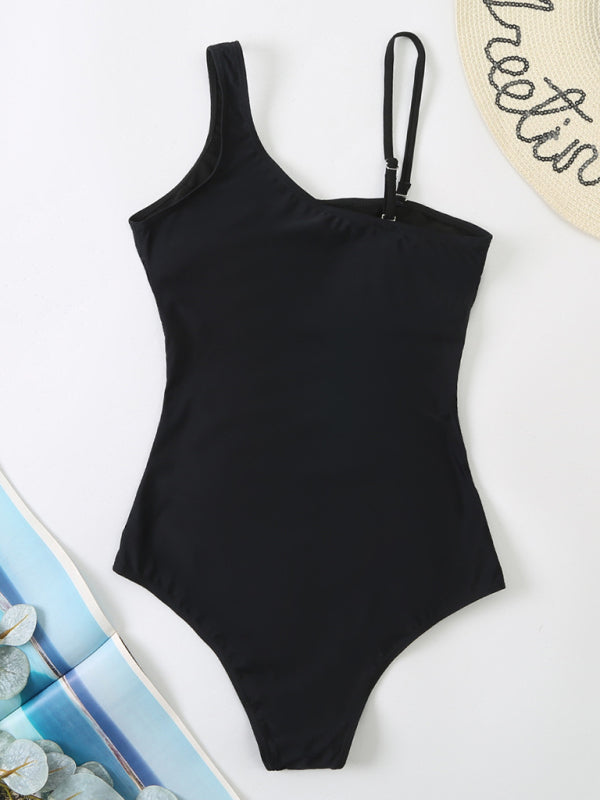 Maillot de bain une pièce en gaze épissée avec bikini à épaules obliques 