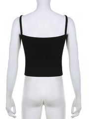 Women's Black White Contrasting Color False Two-piece Stitching Slim Camisole Top