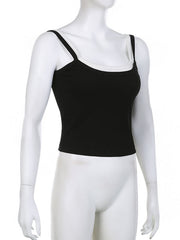 Women's Black White Contrasting Color False Two-piece Stitching Slim Camisole Top