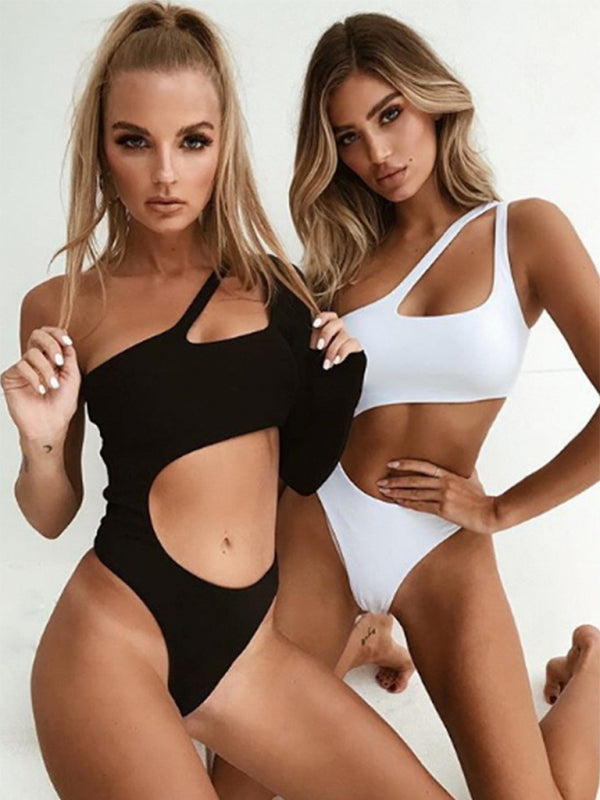 bikini sloping shoulder one piece swimsuit