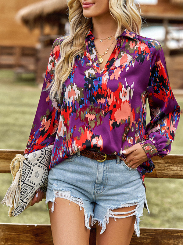 Printed shirt's loose temperament commuting long-sleeved top