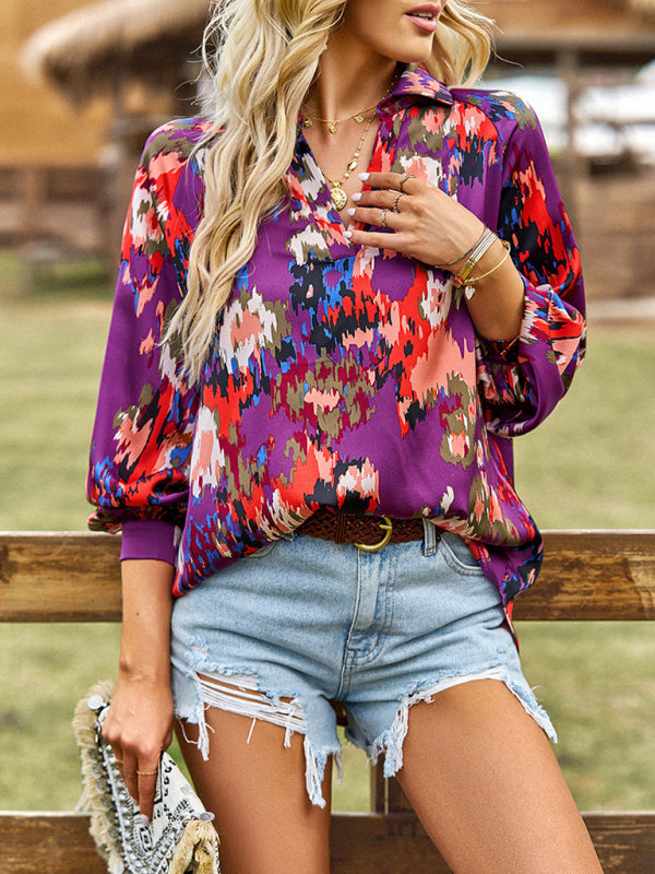 Printed shirt's loose temperament commuting long-sleeved top