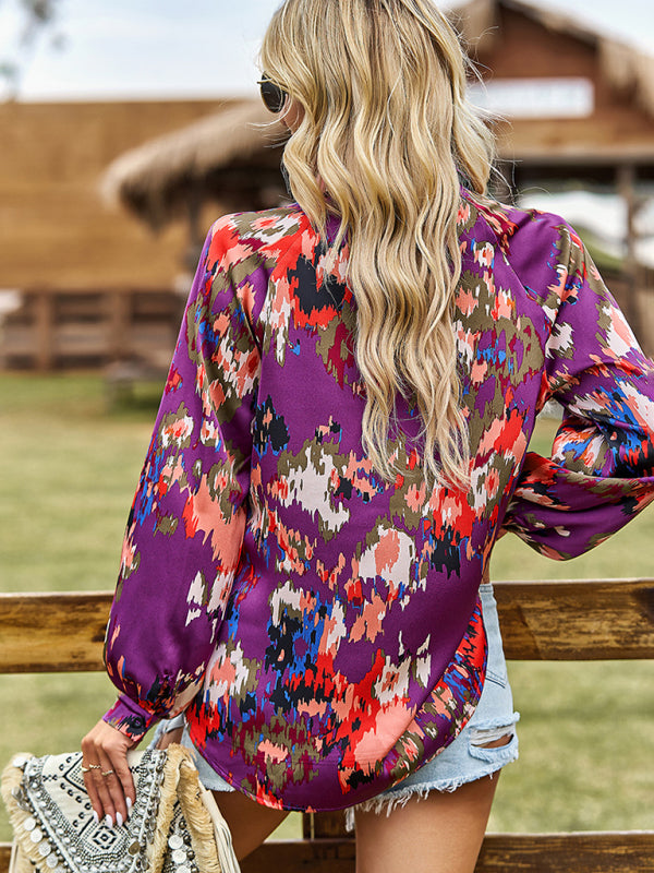 Printed shirt's loose temperament commuting long-sleeved top