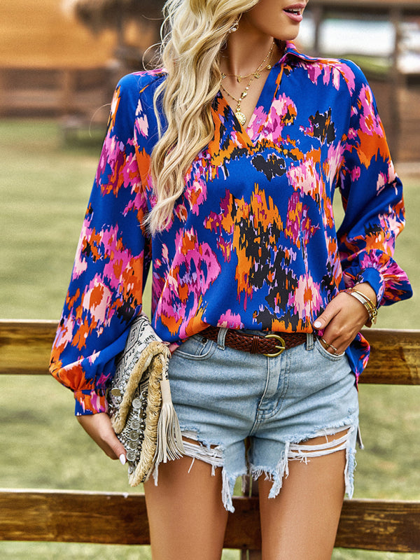 Printed shirt's loose temperament commuting long-sleeved top