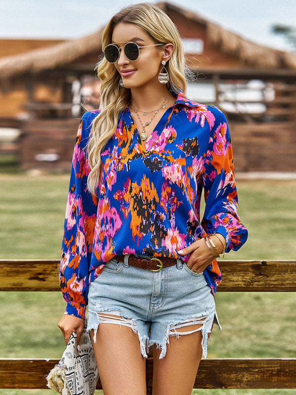 Printed shirt's loose temperament commuting long-sleeved top
