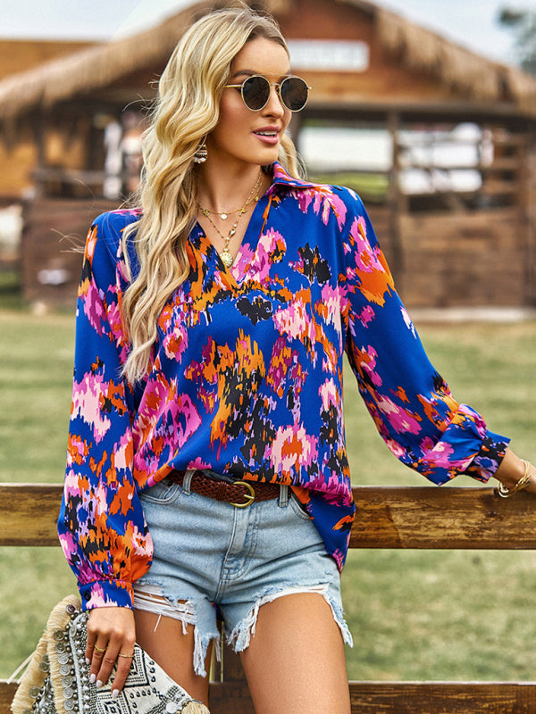 Printed shirt's loose temperament commuting long-sleeved top